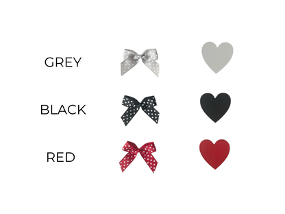 Image shows bow and heart colour options